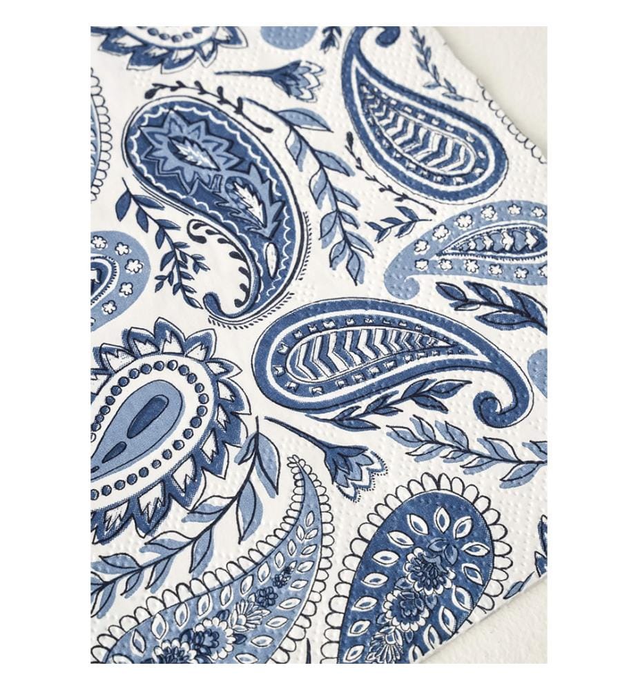 Lot de 20 Serviettes en Papier Paisley - Bleu