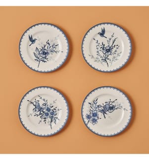Set de 4 assiettes à dessert Bleu Blanc 21 cm - Bleu