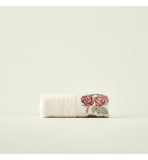 Serviette de toilette imprimée Rose 30x50 cm - Crème