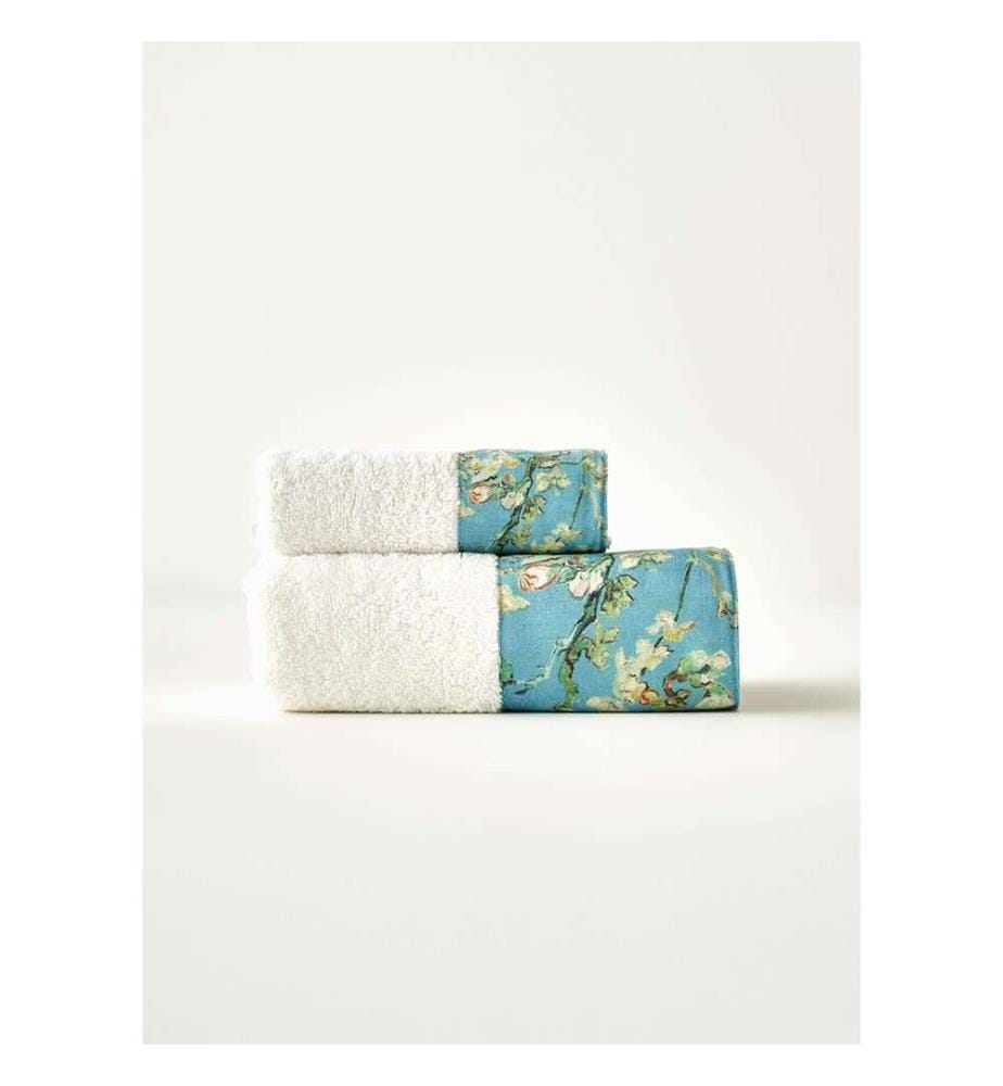 Serviette mains bord imprimé 30 x 50 cm - Turquoise
