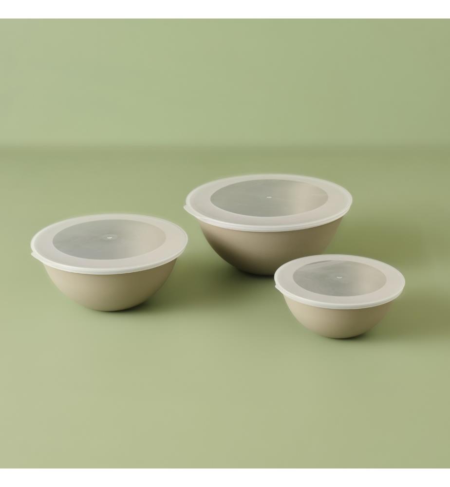Set de bols avec couvercle Grego 3 pièces 25,6x25,6x19,1 cm - Beige