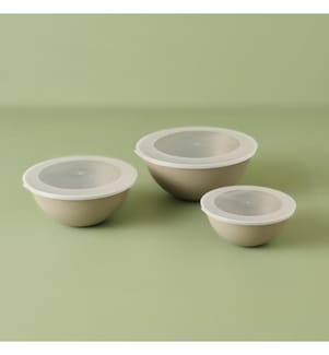 Set de bols avec couvercle Grego 3 pièces 25,6x25,6x19,1 cm - Beige
