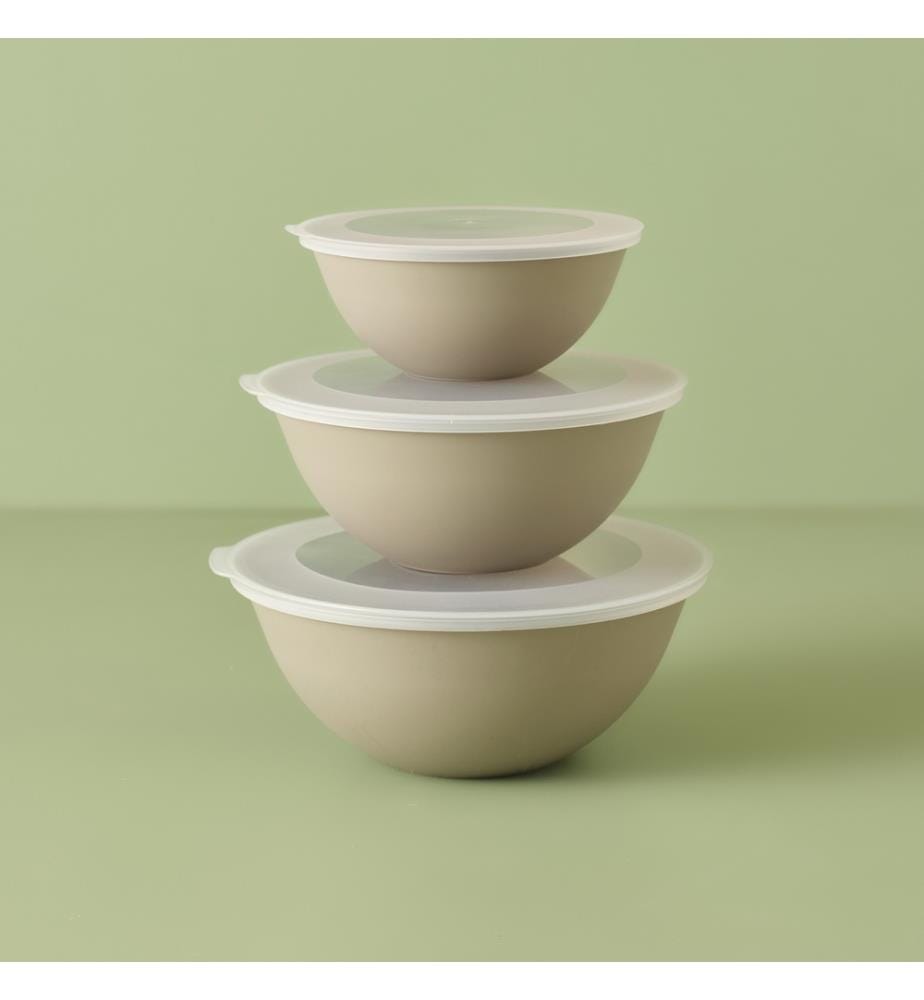 Set de bols avec couvercle Grego 3 pièces 25,6x25,6x19,1 cm - Beige