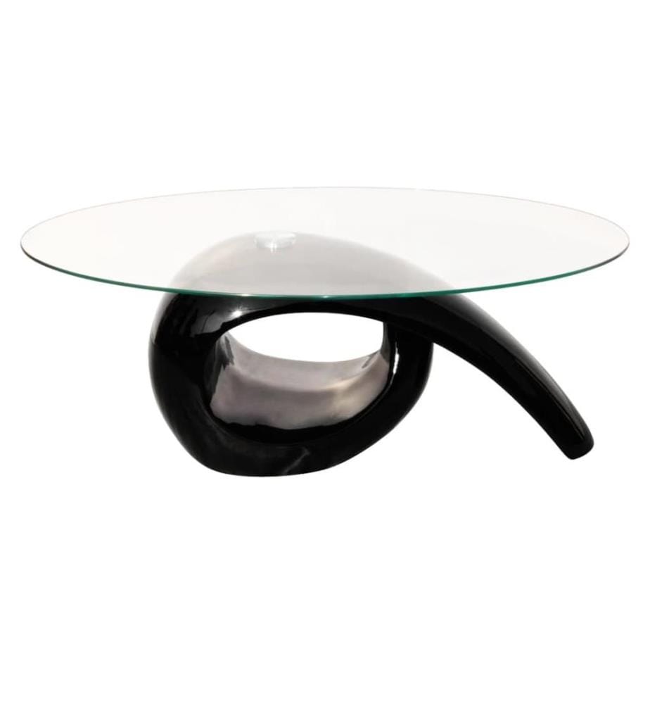 Couchtisch mit ovaler Glasplatte Hochglanz Schwarz