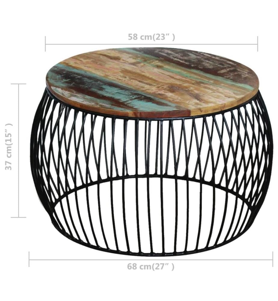 Table basse ronde 68x37 cm Bois de récupération massif