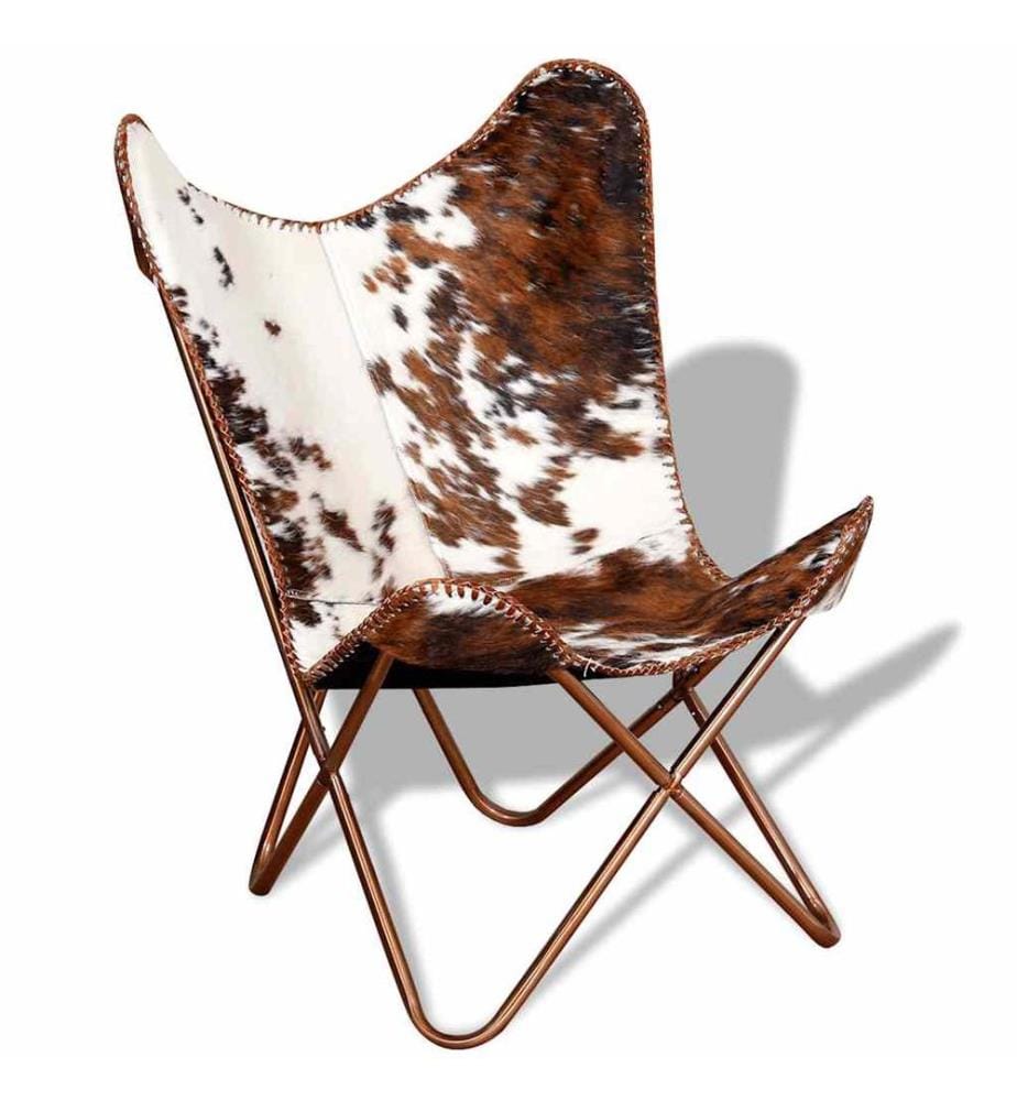Chaise papillon marron et blanc cuir de vache