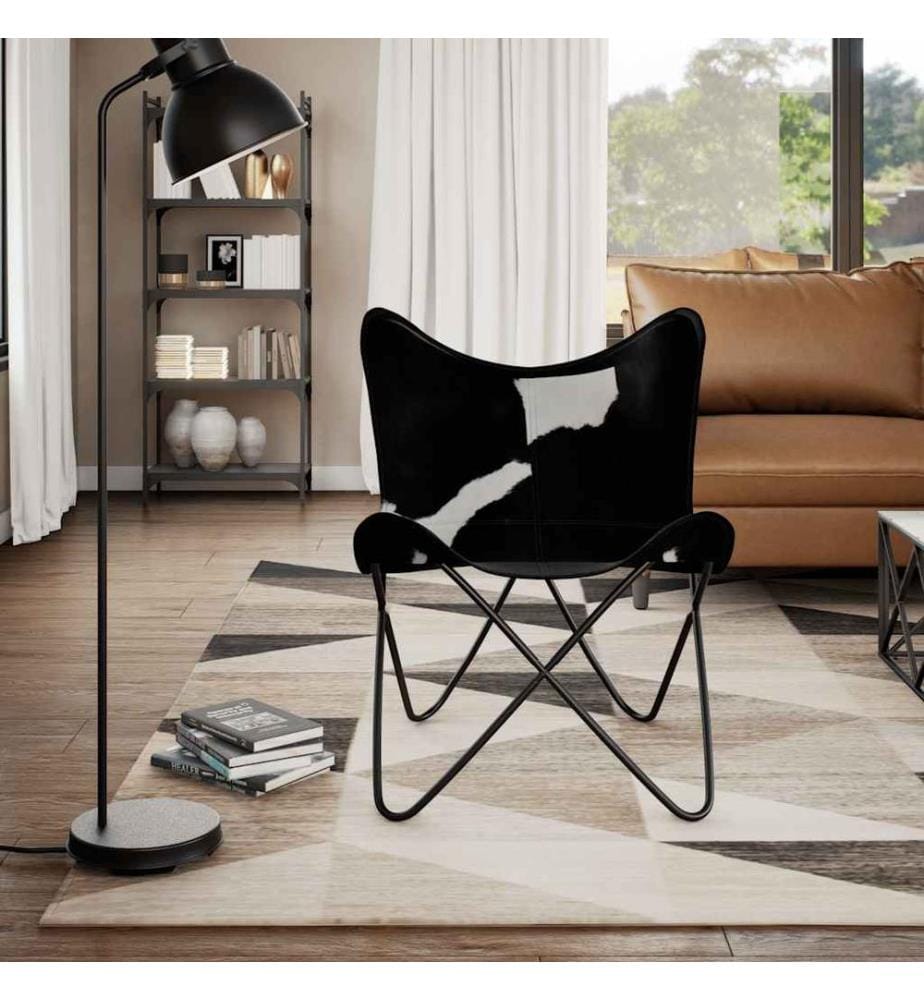 Chaise papillon noir et blanc cuir de vache
