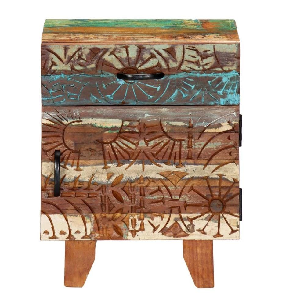 Table de chevet sculptée à la main 40x30x50cm Bois récupération