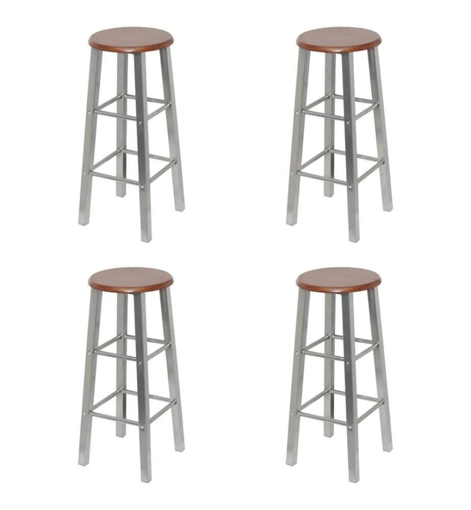 Tabourets de bar lot de 4 argenté et marron MDF