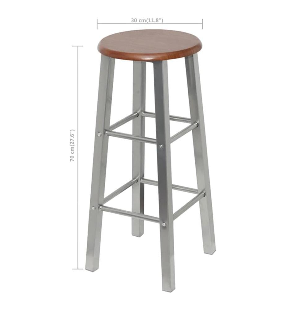 Tabourets de bar lot de 4 argenté et marron MDF