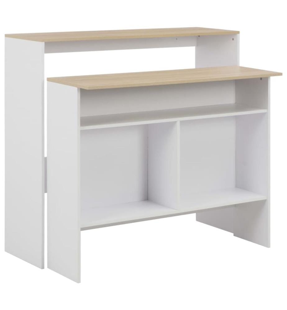 Bartisch mit 2 Tischplatten Weiss und Eichefarben 130x40x120 cm