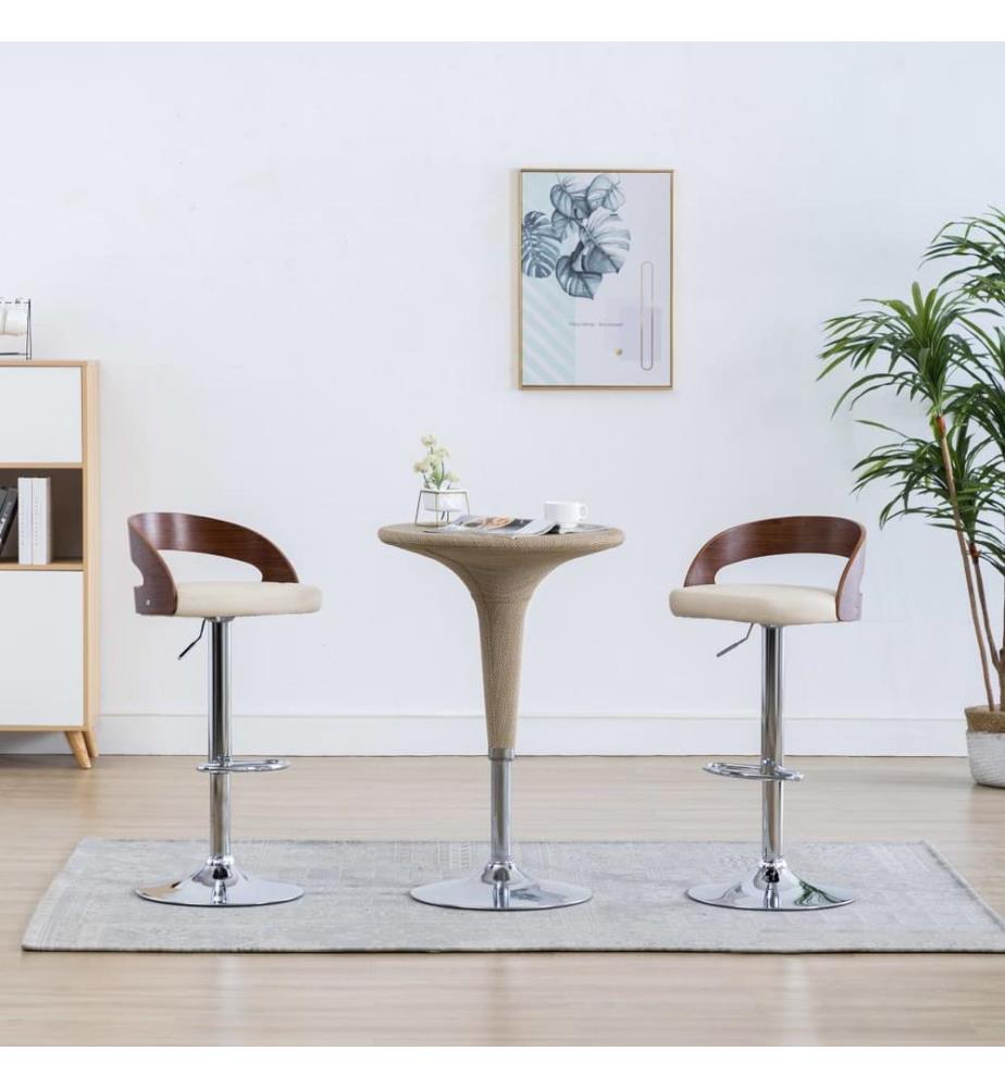 Barhocker 2 Stk. Cremeweiss Kunstleder und Bugholz