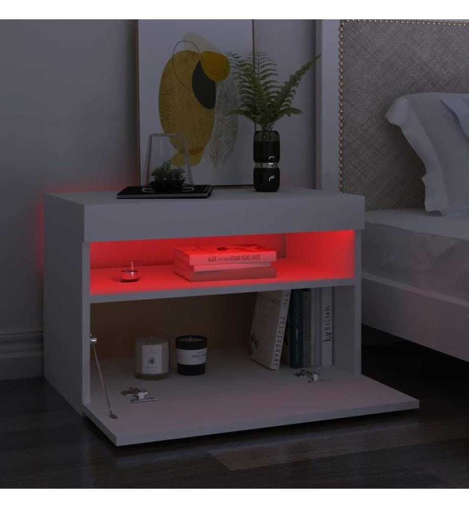 Nachttisch mit LED-Leuchten Weiss 60x35x40 cm Holzwerkstoff