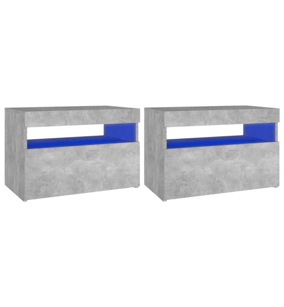 Nachttische mit LED-Leuchten 2 Stk. Betongrau 60x35x40 cm