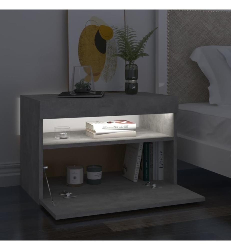 Nachttische mit LED-Leuchten 2 Stk. Betongrau 60x35x40 cm