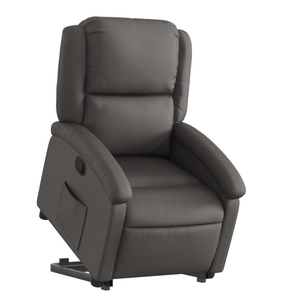 Relaxsessel mit Aufstehhilfe Grau Echtleder