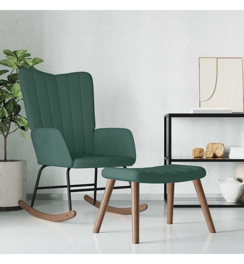 Chaise à bascule avec repose-pied Vert foncé Velours
