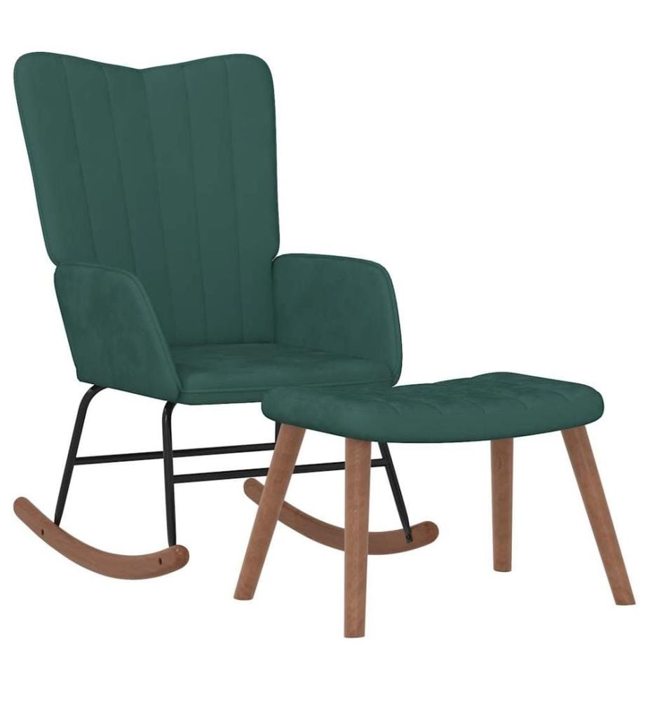 Chaise à bascule avec repose-pied Vert foncé Velours