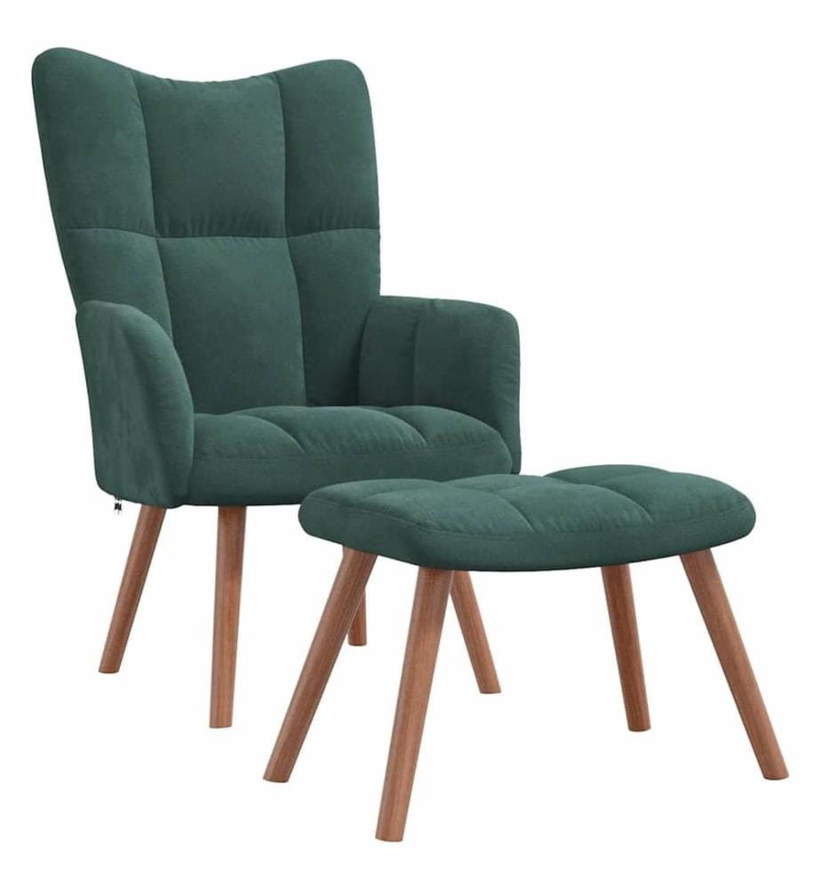 Chaise de relaxation avec repose-pied Vert foncé Velours