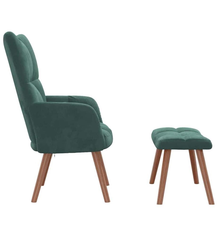 Chaise de relaxation avec repose-pied Vert foncé Velours