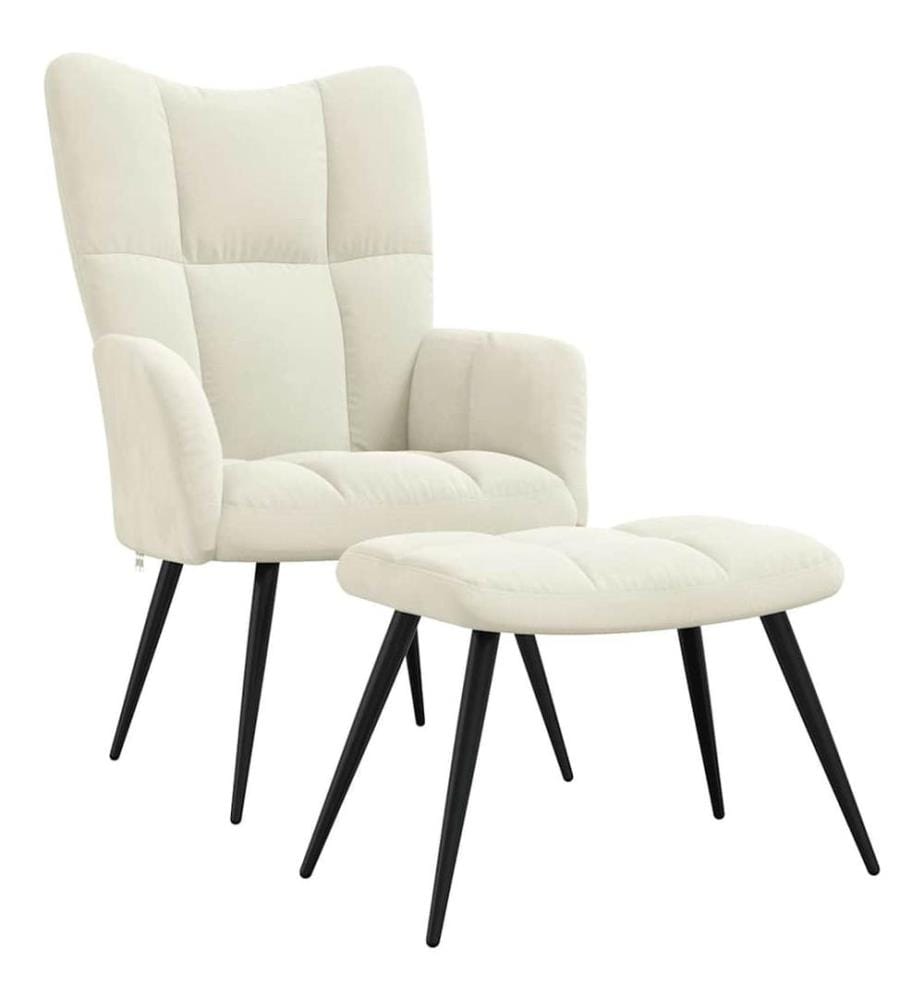 Chaise de relaxation avec tabouret Blanc crème Velours