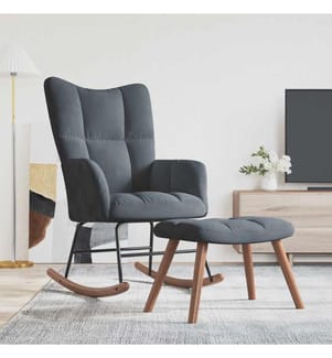 Chaise à bascule avec repose-pied Gris foncé Velours