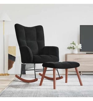 Chaise à bascule avec repose-pied Noir Velours