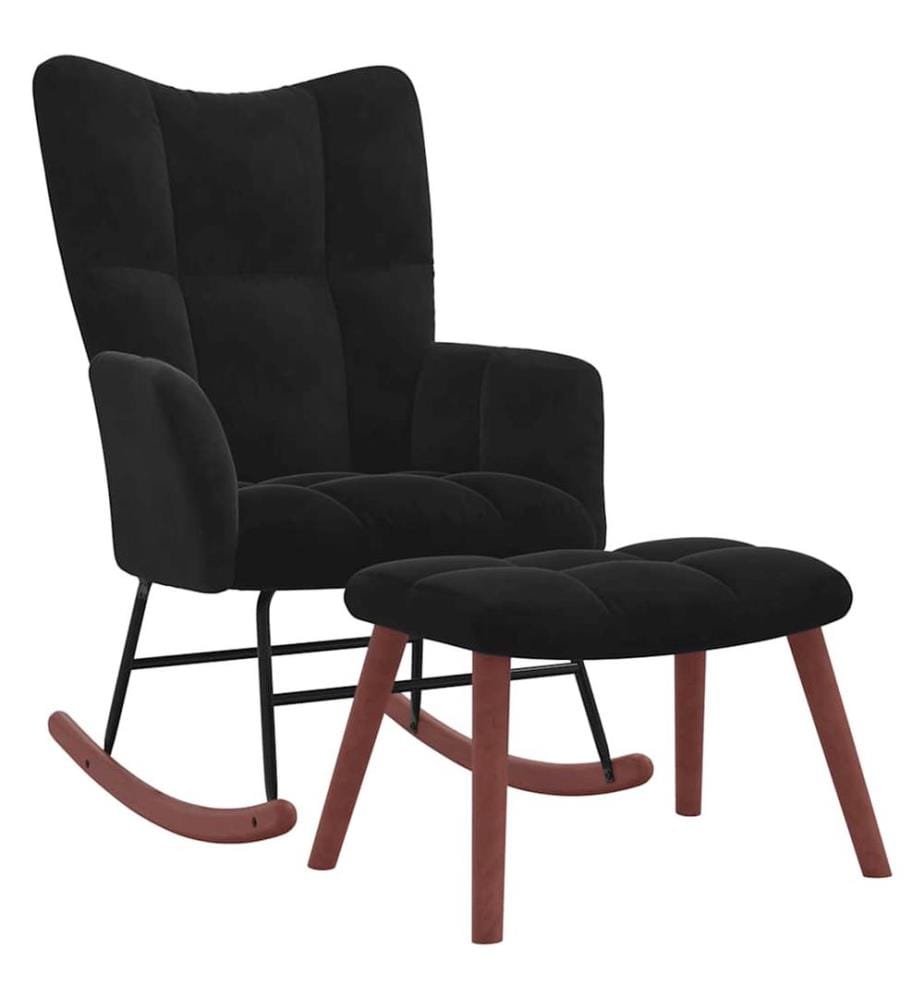 Chaise à bascule avec repose-pied Noir Velours