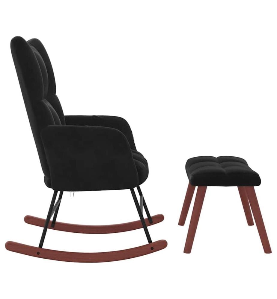 Chaise à bascule avec repose-pied Noir Velours