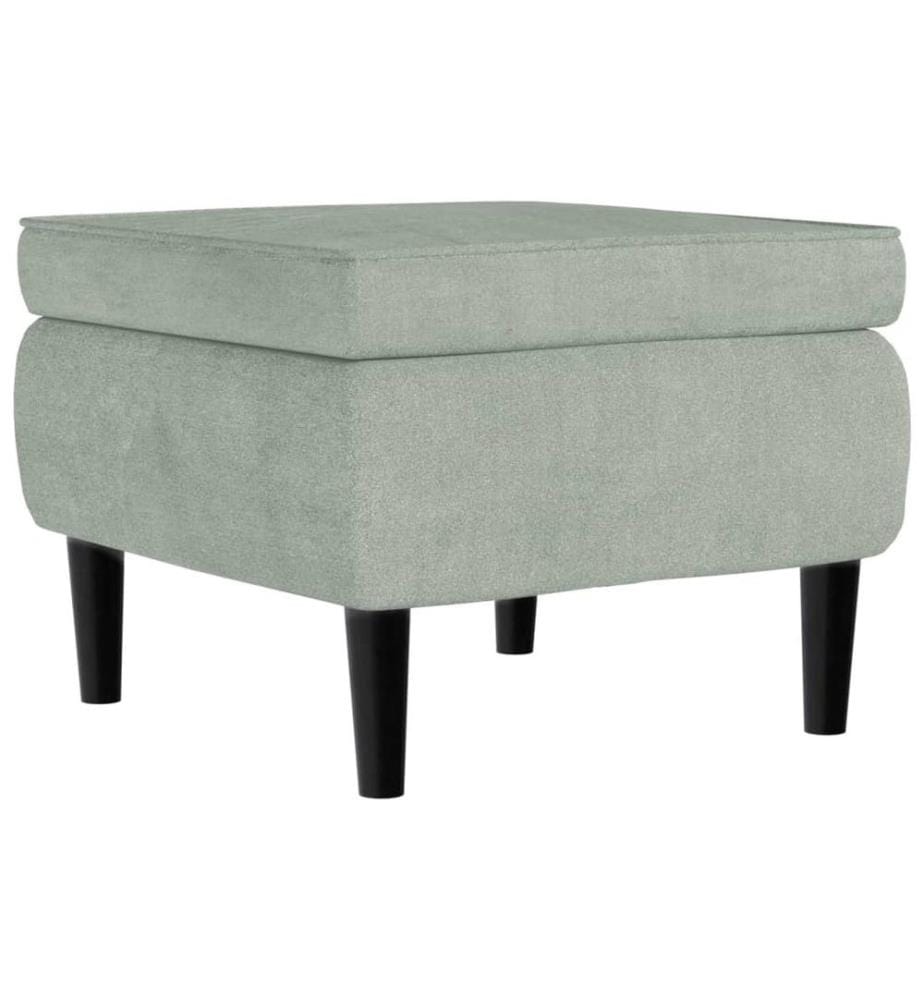 Tabouret avec pieds en bois et velours gris clair