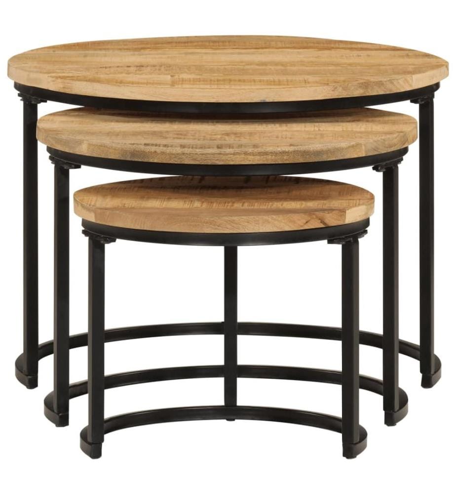 Tables gigognes 3 pcs bois de manguier massif brut