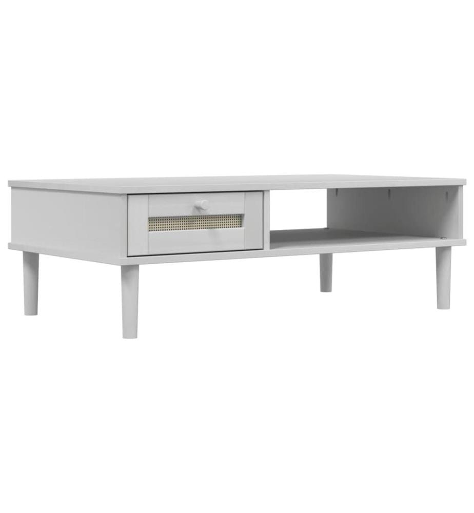 Table basse SENJA aspect rotin blanc 100x55x33 cm bois massif