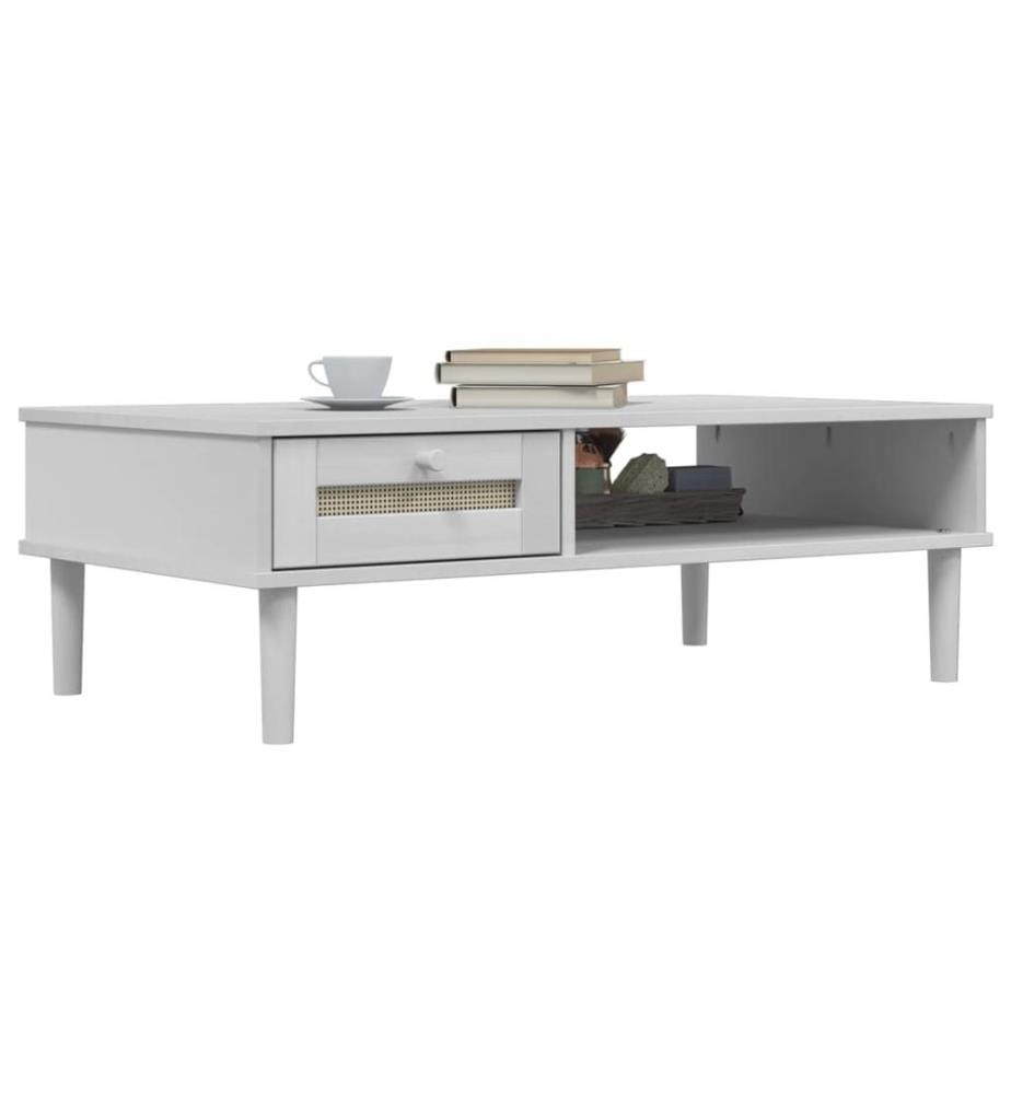 Table basse SENJA aspect rotin blanc 100x55x33 cm bois massif