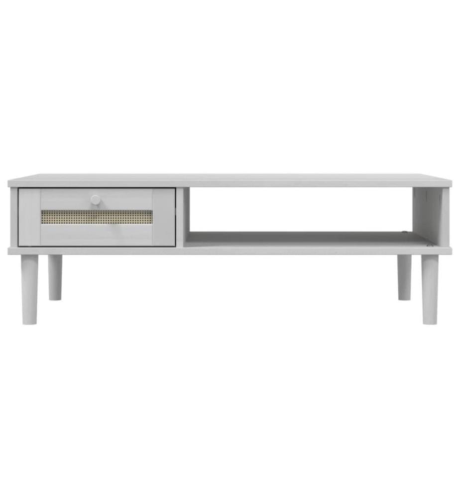 Table basse SENJA aspect rotin blanc 100x55x33 cm bois massif