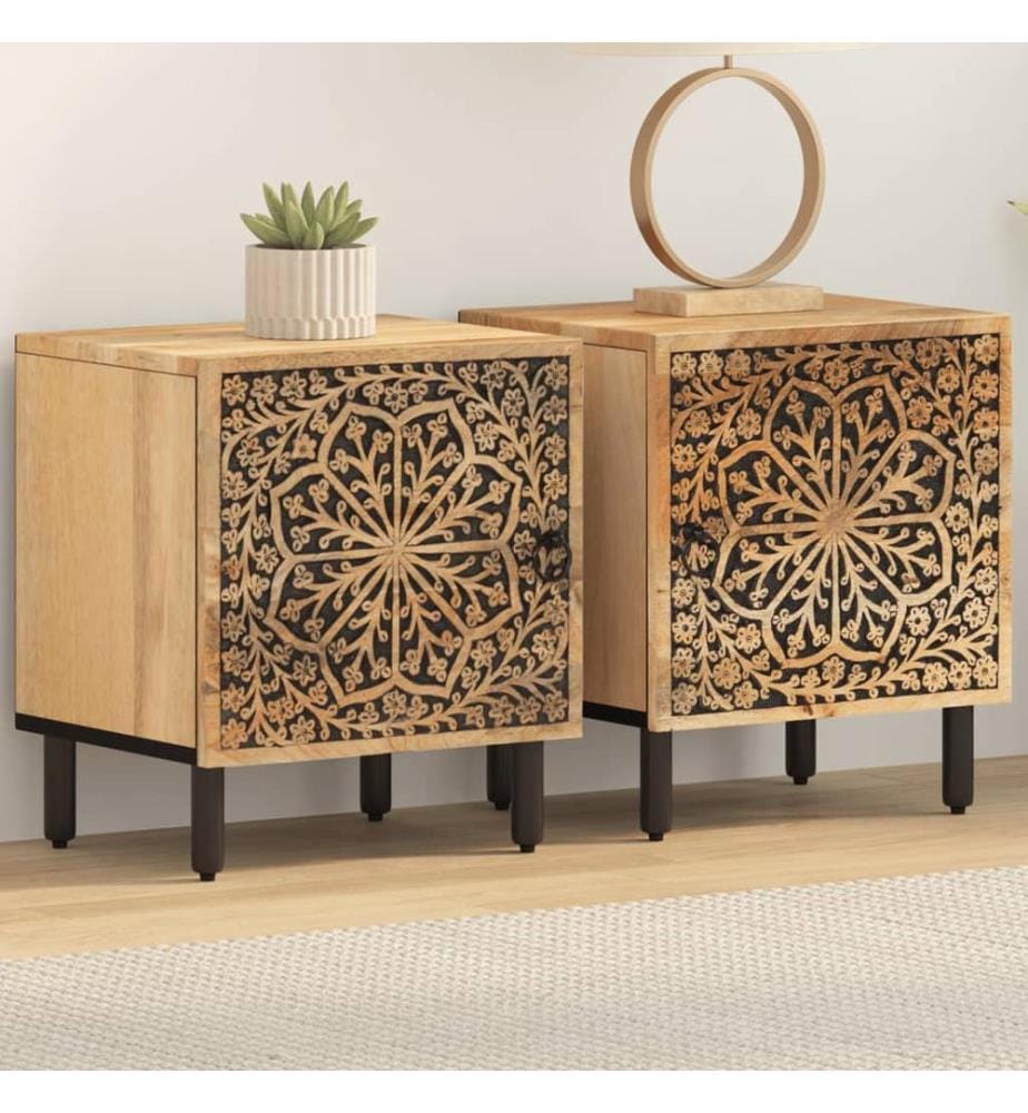 Tables de chevet 2 pcs 40x33x46 cm Bois de manguier solide