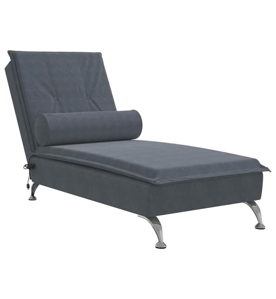 Massage-Chaiselongue mit Nackenrolle Dunkelgrau Samt