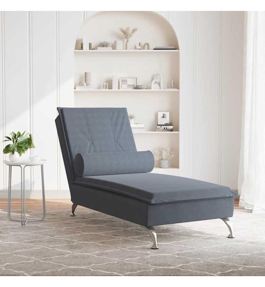 Massage-Chaiselongue mit Nackenrolle Dunkelgrau Samt