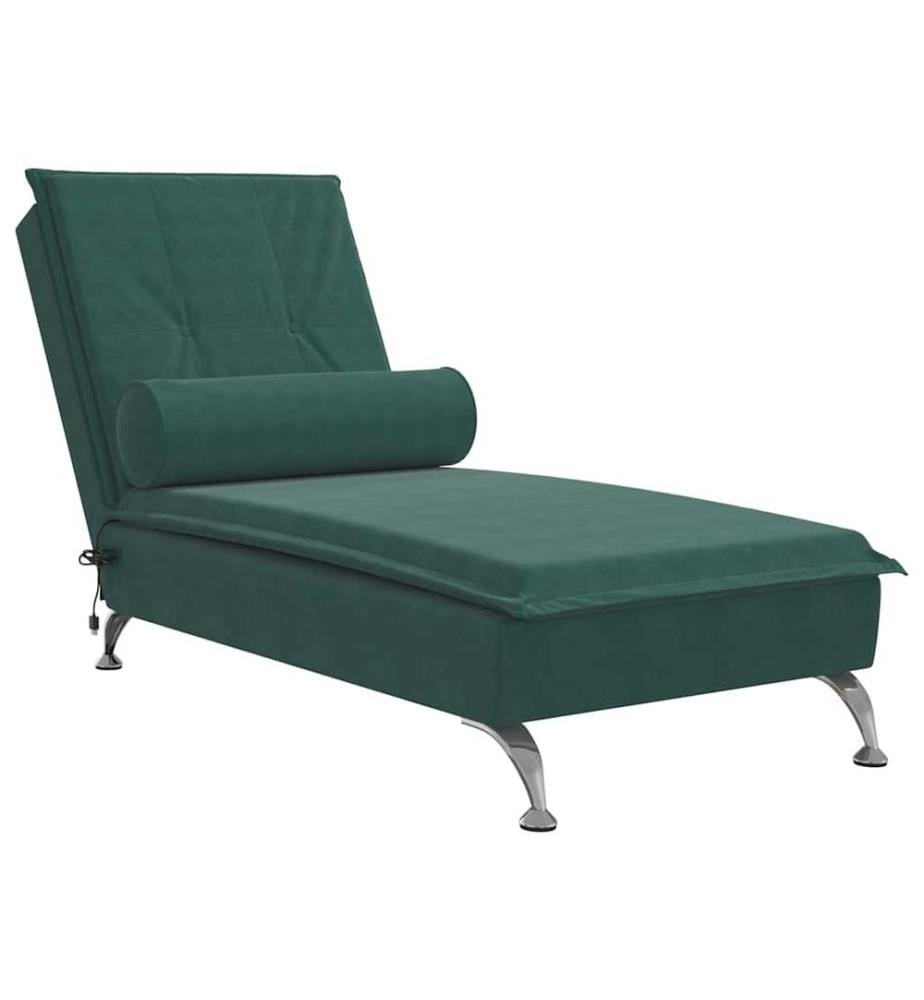 Massage-Chaiselongue mit Nackenrolle Dunkelgrün Samt