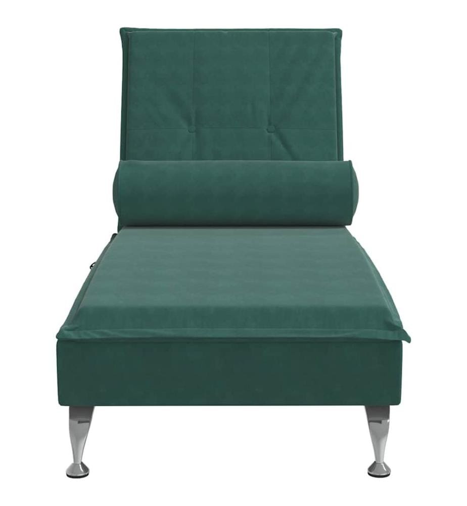 Massage-Chaiselongue mit Nackenrolle Dunkelgrün Samt