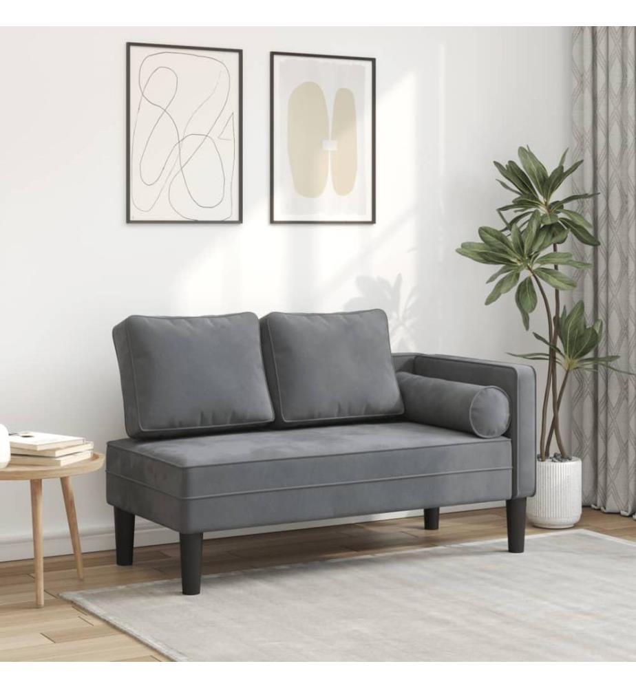 Chaiselongue mit Kissen Dunkelgrau Samt