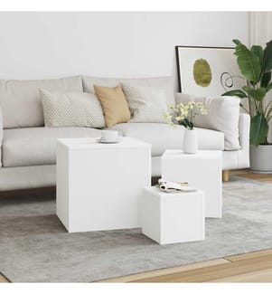 Tables d'appoint 3 pièces en bois d'ingénierie blanc