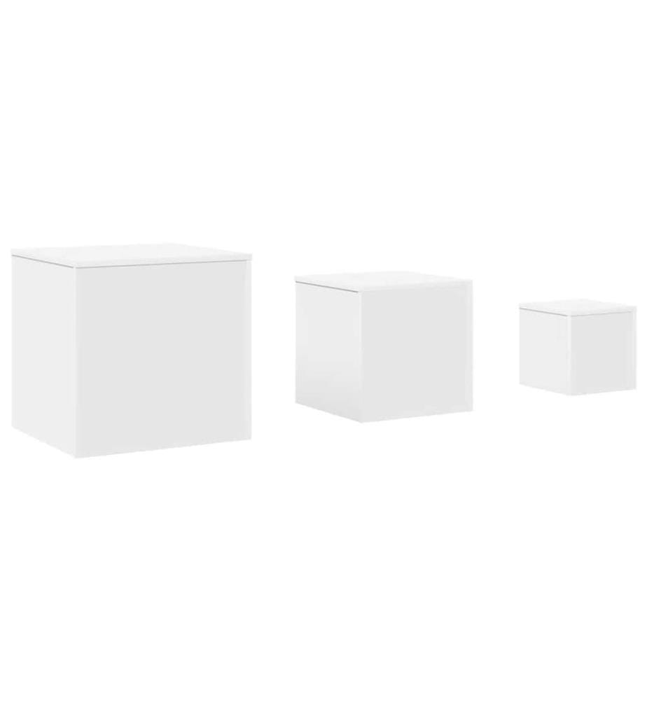 Tables d'appoint 3 pièces en bois d'ingénierie blanc