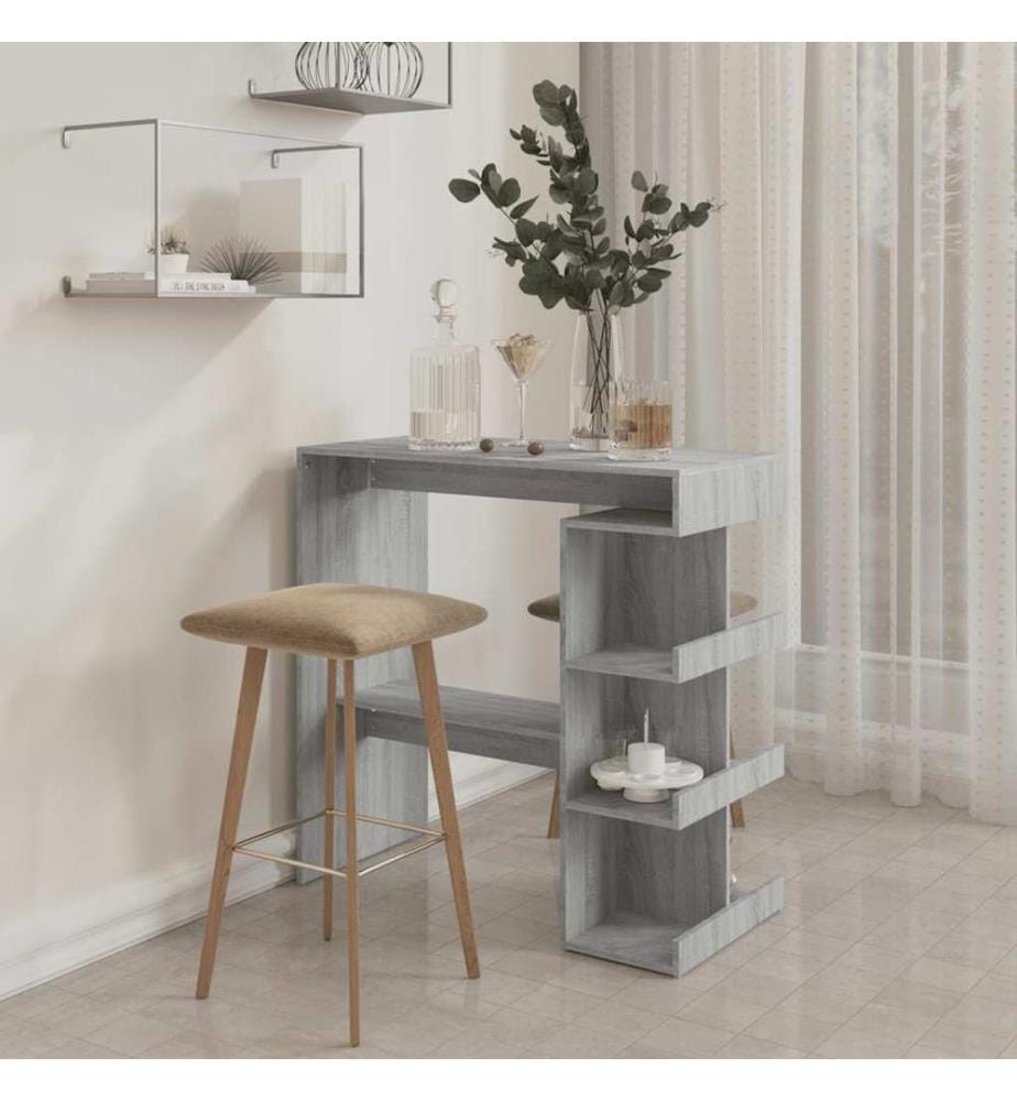Table de bar et étagère de rangement Sonoma gris 100x50x101,5cm