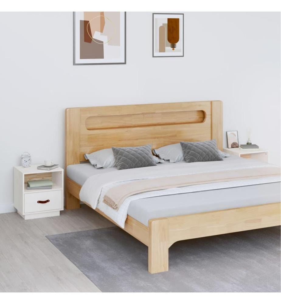 Nachttische 2 Stk. Weiss 40x34x45 cm Massivholz Kiefer