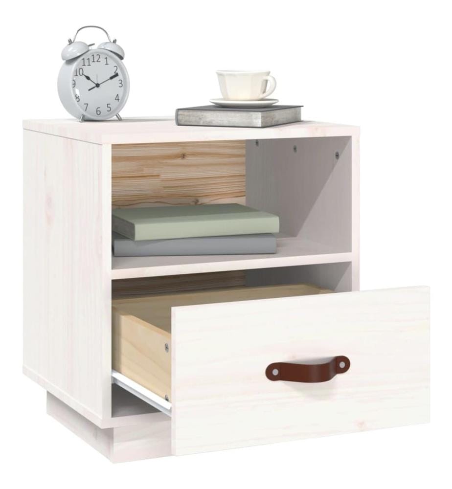 Nachttische 2 Stk. Weiss 40x34x45 cm Massivholz Kiefer