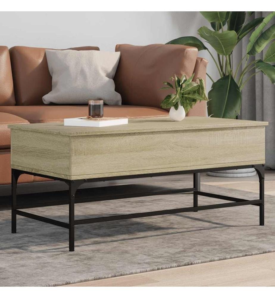 Table basse chêne sonoma 100x50x45cm bois d'ingénierie et métal