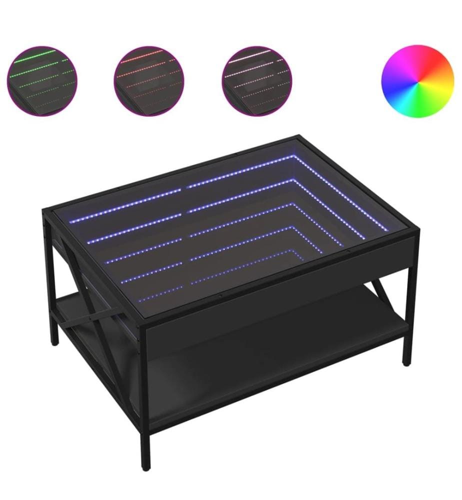 Couchtisch mit Infinity-LED Schwarz 70x50x38 cm