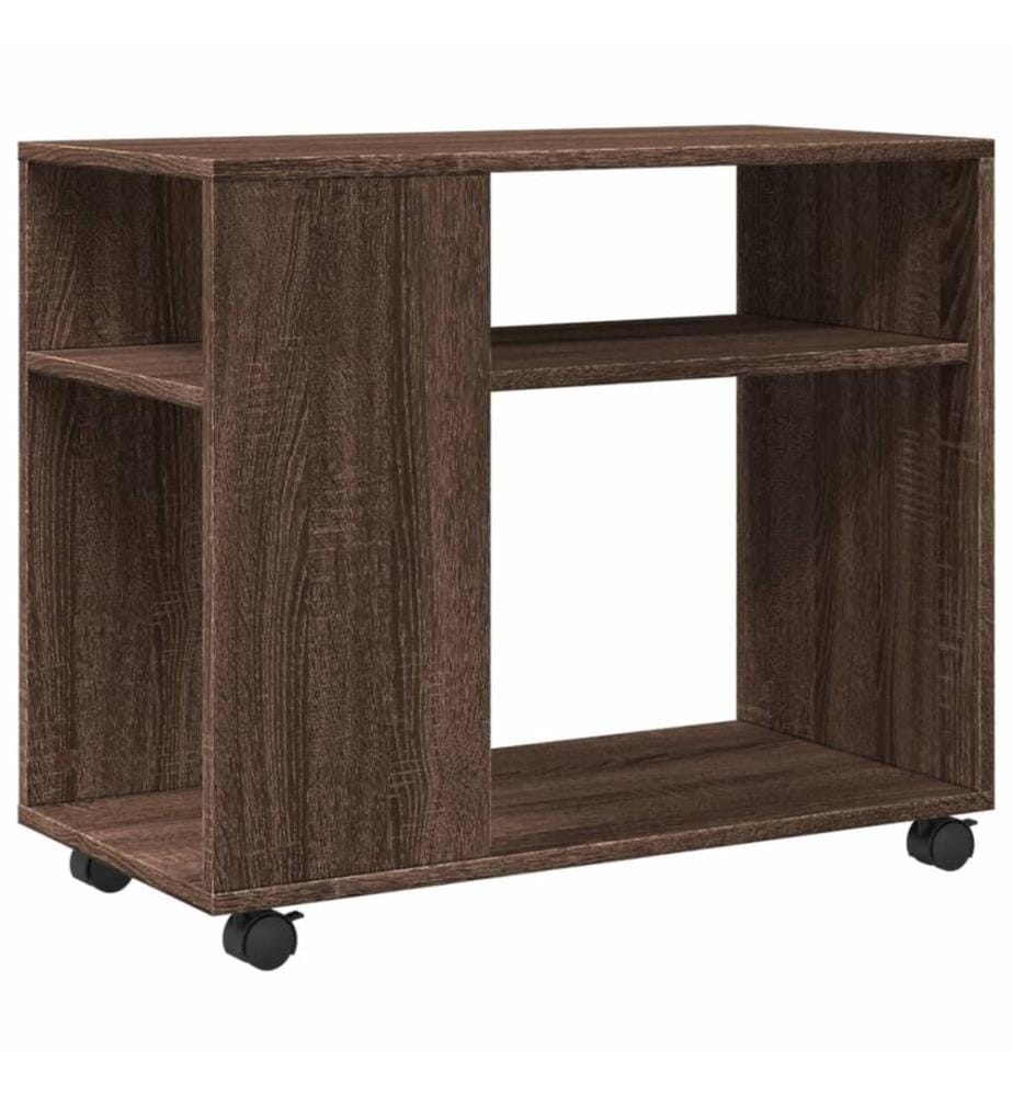 Table d'appoint avec roues chêne marron bois d'ingénierie