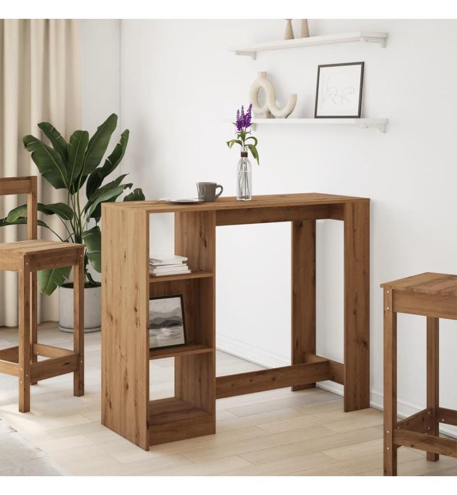 Table de bar avec étagère chêne artisanal bois d'ingénierie