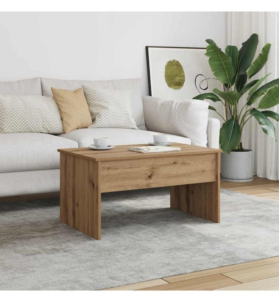 Table basse chêne artisanal 80x50,5x41,5 cm bois d'ingénierie